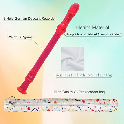 8 Hole German style Descant Soprano Recorder for Beginners, Kids recorder Music Flute with Gift Case Bag Cleaning Rod (Crystal Green) in Saudi Arabia