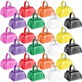 24 Pcs Metal Cowbell with Handle Cow Bells Noise Makers for Sporting Events Small Cow Bell Loud Bells Noisemaker Call Bells for Wedding Cheering Football Games, 3 x 2.8 x 2.5 Inch (Brown)