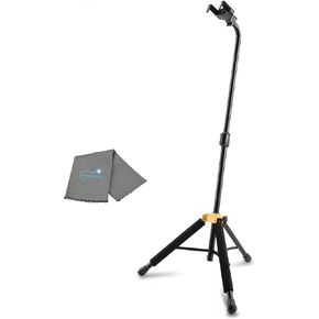 Lumintrail Hercules GS415B PLUS Single Guitar Stand, Auto Grip System, Foldable Backrest, Fits Guitar Neck Sizes 1.57" - 2.05", with a Cleaning Cloth