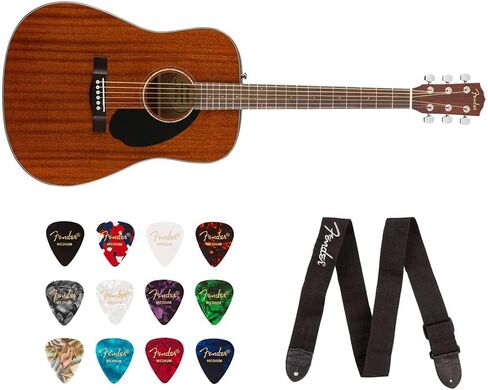 حزمة جيتار صوتي من Fender CD-60S Dreadnought (لوحة أصابع من خشب الجوز، جميع أنواع الماهوجني) مع جيتار فيندر كلاسيكي من السيلولويد متوسط ​​الحجم مكون من 12 قطعة و351 شكلًا وشريط جيتار مقاس 2 بوصة in Saudi Arabia