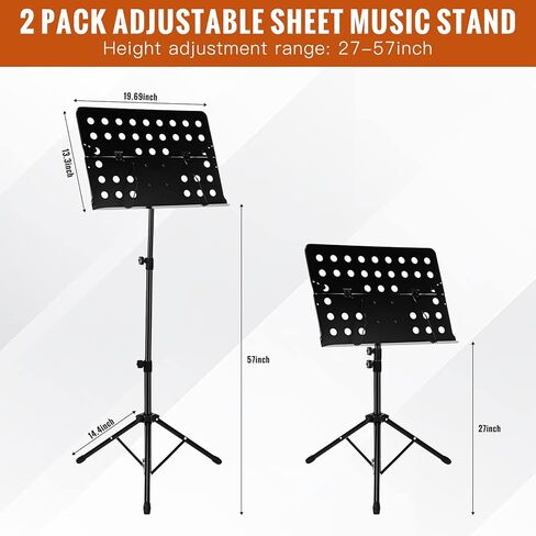 Fiada 2 حزمة قابلة للتعديل ورقة الموسيقى الوقوف المحمولة المهنية الموسيقى حامل الموسيقى مع حقيبة حمل ارتفاع قابل للتعديل ورقة الموسيقى الوقوف للطي حامل الموسيقى لأداء فعال in Kuwait
