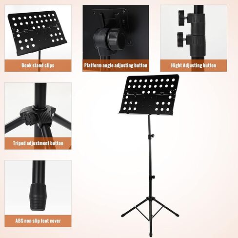 Fiada 2 حزمة قابلة للتعديل ورقة الموسيقى الوقوف المحمولة المهنية الموسيقى حامل الموسيقى مع حقيبة حمل ارتفاع قابل للتعديل ورقة الموسيقى الوقوف للطي حامل الموسيقى لأداء فعال in Kuwait