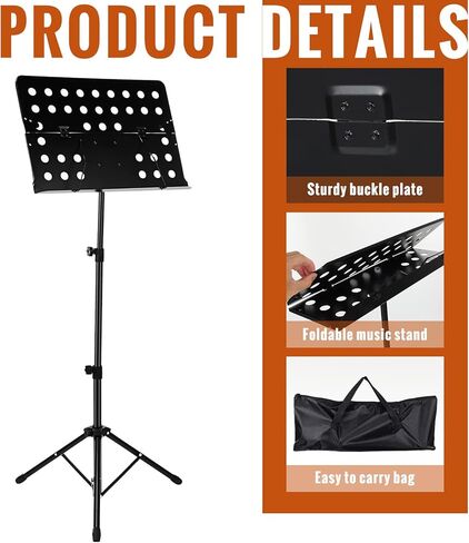 Fiada 2 حزمة قابلة للتعديل ورقة الموسيقى الوقوف المحمولة المهنية الموسيقى حامل الموسيقى مع حقيبة حمل ارتفاع قابل للتعديل ورقة الموسيقى الوقوف للطي حامل الموسيقى لأداء فعال in Kuwait