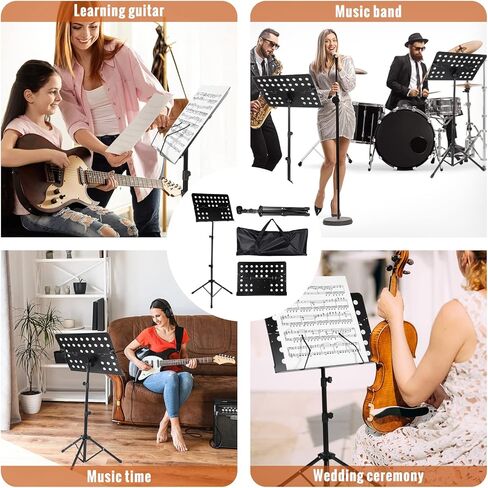Fiada 2 حزمة قابلة للتعديل ورقة الموسيقى الوقوف المحمولة المهنية الموسيقى حامل الموسيقى مع حقيبة حمل ارتفاع قابل للتعديل ورقة الموسيقى الوقوف للطي حامل الموسيقى لأداء فعال in Kuwait