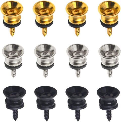 12pcs Guitar Strap Locks, Metal End Pins with Mounting Screws For Electric Acoustic Guitar Bass Ukulele, Gold, Silver, Black in Saudi Arabia
