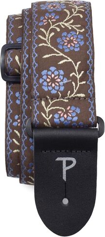 Perri’s Leathers Ltd. - Guitar Strap - Nylon - Jacquard – Floral - Brown/Blue - Adjustable - for Acoustic / Bass / Electric Guitars - Made in Canada (TWS-7072) in Saudi Arabia