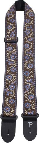 Perri’s Leathers Ltd. - Guitar Strap - Nylon - Jacquard – Floral - Brown/Blue - Adjustable - for Acoustic / Bass / Electric Guitars - Made in Canada (TWS-7072) in Saudi Arabia