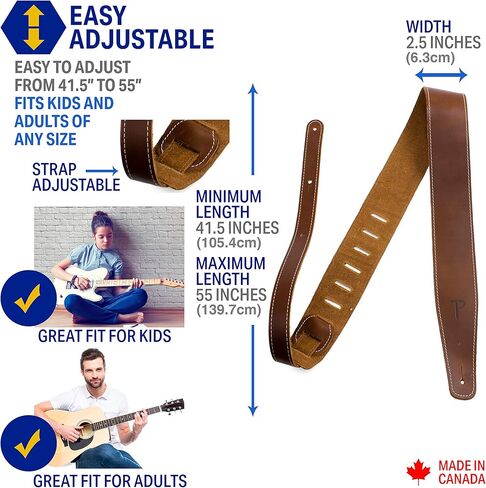 حزام جيتار من بيريز ليذرز ليمتد - جلد بيسبول (سلسلة) - اسود - قابل للتعديل - للجيتار الصوتي/الباس/الكهربائي - صنع في كندا (SP25S-7048) in Kuwait
