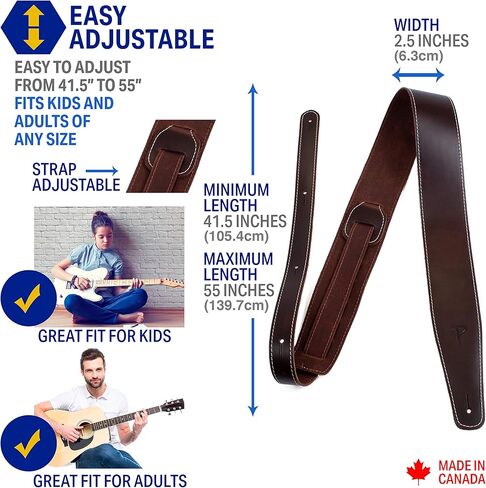 حزام جيتار من بيريز ليذرز ليمتد - جلد بيسبول (سلسلة) - اسود - قابل للتعديل - للجيتار الصوتي/الباس/الكهربائي - صنع في كندا (SP25S-7048) in Kuwait