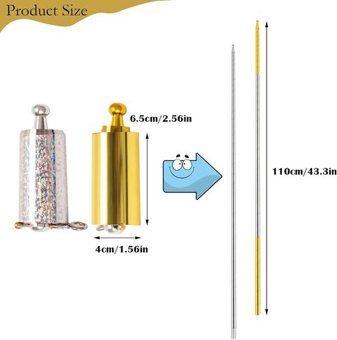 2 Pack Pocket Staff, Retractable Collapsible Bo Staff, Professional Magician Stage Street Magic Performance Magic Staff, Expandable Staff for Adults, Gifts and Magicians (Gold, Silver, 43.3Inch) in Saudi Arabia