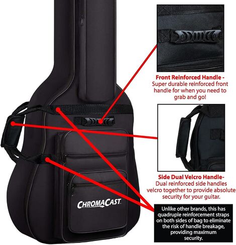 ChromaCast Acoustic Guitar 6-Pocket Padded Gig Bag with Guitar Strap and Pick Sampler in Saudi Arabia