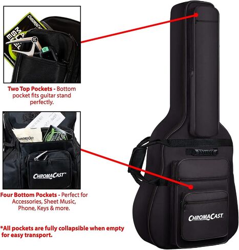 ChromaCast Acoustic Guitar 6-Pocket Padded Gig Bag with Guitar Strap and Pick Sampler in Saudi Arabia