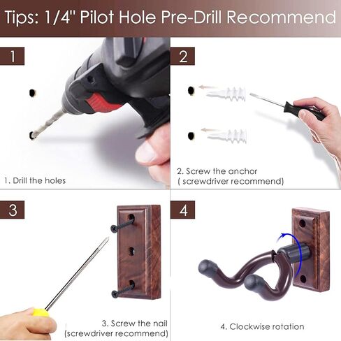 شماعة حائط للجيتار، حزمة واحدة، شماعة جيتار قابلة للدوران للحماية على شكل حرف V مع براغي مرساة للجدران الجافة، خطاف حامل جيتار من خشب الجوز الصلب للجيتار الكهربائي الصوتي، باس البانجو القيثارة والمزيد in Kuwait