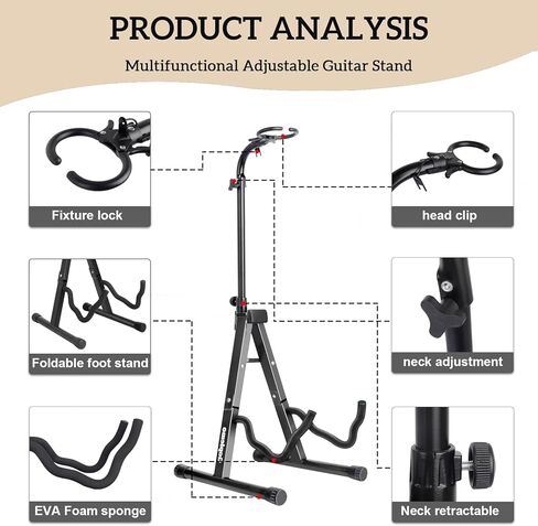 حامل جيتار صوتي قابل للطي على الأرض مع قفل آمن، حامل قابل للتعديل، جيتار كهربائي كلاسيكي، ملحقات كمان Ukelele in Kuwait