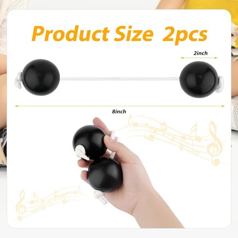 2 Pair of Aslatuas Rhythmic Ball, Kashaka Shaker Instrument Classical African Shaker Rattle Hand Percussion for Kids Adults Beginners Parties Musical Classes (Black) in Saudi Arabia