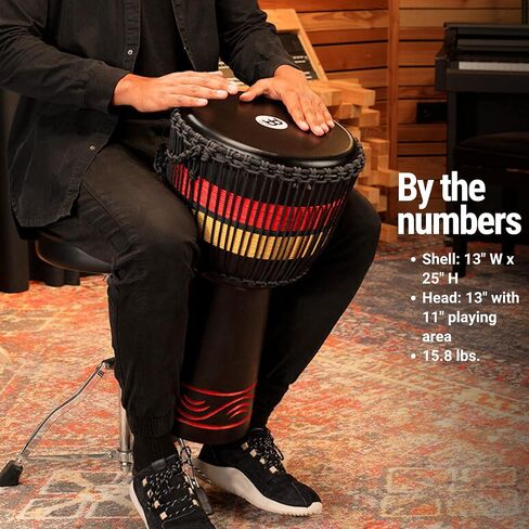 Meinl Percussion Style Djembe Drum, Hand Carved Mahogany — NOT Made in China — African Mali Weave Rope Tuning, 2-Year Warranty (ADJ7-M) in Saudi Arabia