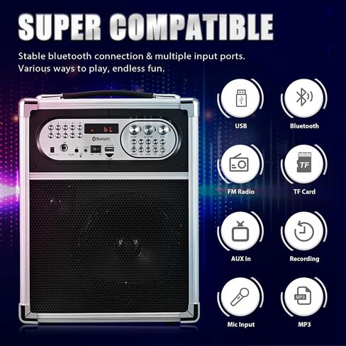 Sunkyn Karaoke Machine for Adults with 1 Wireless Karaoke Microphone,Bluetooth Rechargeable Speaker with USB/TF Card Support,FM/AUX IN/MP3/MIC Input/REC in Saudi Arabia