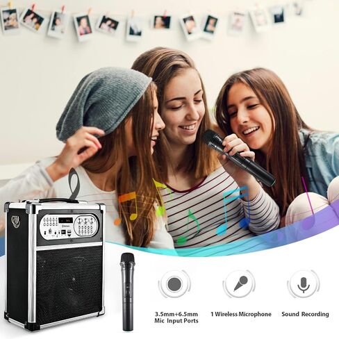 Sunkyn Karaoke Machine for Adults with 1 Wireless Karaoke Microphone,Bluetooth Rechargeable Speaker with USB/TF Card Support,FM/AUX IN/MP3/MIC Input/REC in Saudi Arabia