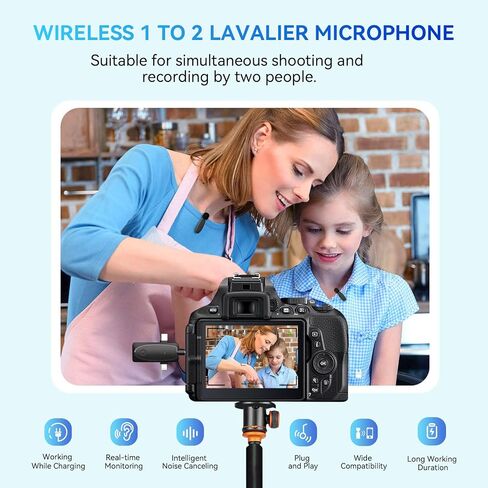 MAXTOP 3 in 1 Mini Microphone Wireless Lavalier Microphones for iPhone, Android and Camera- 2.4G Cordless Double Mics with Noise Reduction-Professional Video Recording Lav Mic for Interview, Vlog in Kuwait