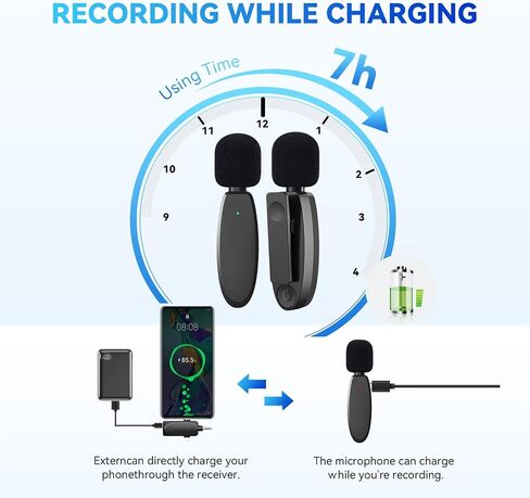 MAXTOP 3 in 1 Mini Microphone Wireless Lavalier Microphones for iPhone, Android and Camera- 2.4G Cordless Double Mics with Noise Reduction-Professional Video Recording Lav Mic for Interview, Vlog in Kuwait