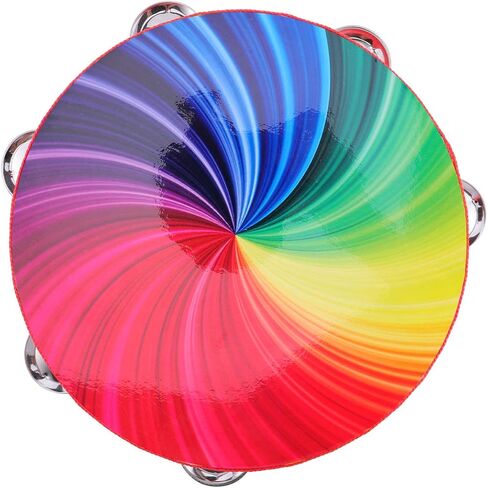 EXCEART 8 Inch Double Row Jingle Tambourine Handbell Clap Drum Bell Percussion Instrument for Adult Colorful Style 1 in Saudi Arabia