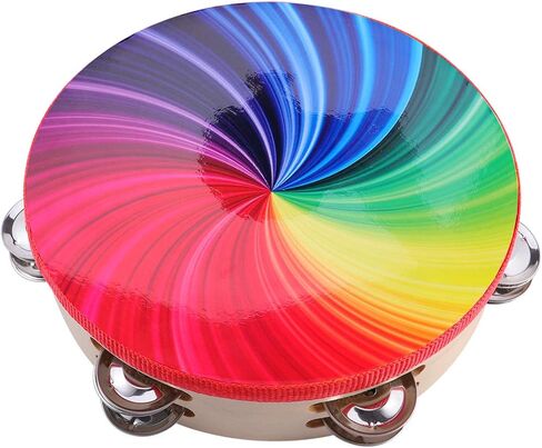 EXCEART 8 Inch Double Row Jingle Tambourine Handbell Clap Drum Bell Percussion Instrument for Adult Colorful Style 1 in Saudi Arabia