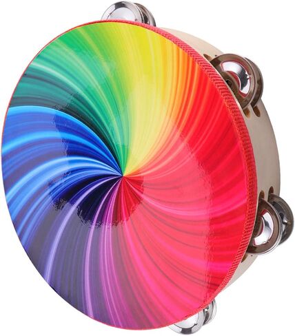 EXCEART 8 Inch Double Row Jingle Tambourine Handbell Clap Drum Bell Percussion Instrument for Adult Colorful Style 1 in Saudi Arabia