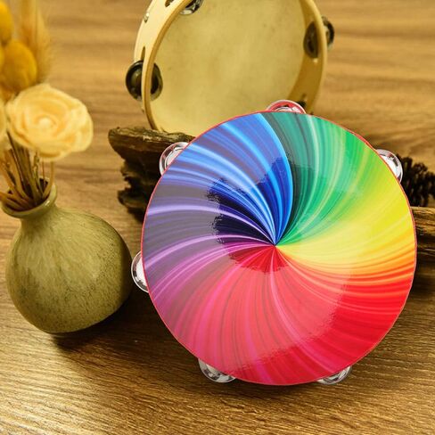 EXCEART 8 Inch Double Row Jingle Tambourine Handbell Clap Drum Bell Percussion Instrument for Adult Colorful Style 1 in Saudi Arabia