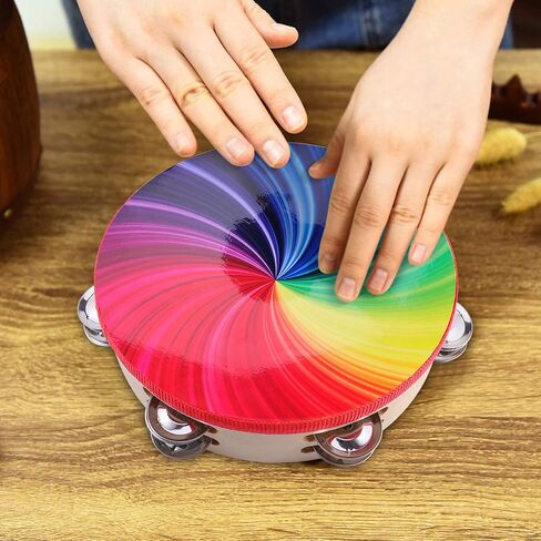 EXCEART 8 Inch Double Row Jingle Tambourine Handbell Clap Drum Bell Percussion Instrument for Adult Colorful Style 1 in Saudi Arabia