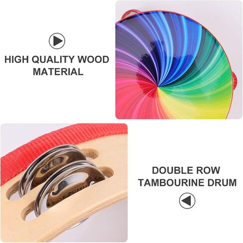 EXCEART 8 Inch Double Row Jingle Tambourine Handbell Clap Drum Bell Percussion Instrument for Adult Colorful Style 1 in Saudi Arabia