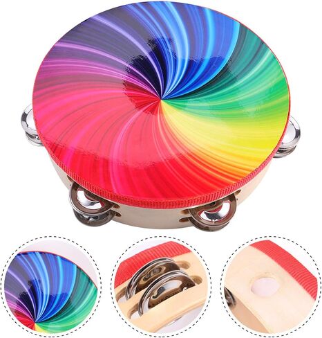 EXCEART 8 Inch Double Row Jingle Tambourine Handbell Clap Drum Bell Percussion Instrument for Adult Colorful Style 1 in Saudi Arabia
