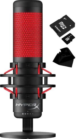 أحدث ميكروفون مكثف كهربائي متعدد الانماط بمنفذ USB من كواد كاست هايبر اكس اصدار 2020 لجهاز بلاي ستيشن 4 والكمبيوتر وماك وفلتر بوب وحامل مضاد للاهتزاز والصدمات | احمر - اسود | مع حزمة من كواليكبل in Saudi Arabia