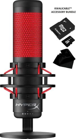 أحدث ميكروفون مكثف كهربائي متعدد الانماط بمنفذ USB من كواد كاست هايبر اكس اصدار 2020 لجهاز بلاي ستيشن 4 والكمبيوتر وماك وفلتر بوب وحامل مضاد للاهتزاز والصدمات | احمر - اسود | مع حزمة من كواليكبل in Saudi Arabia
