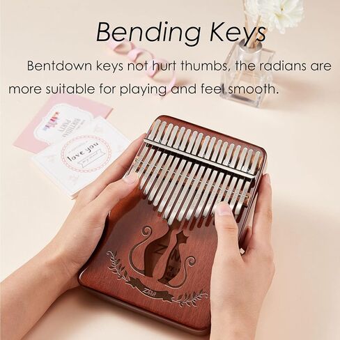 كاليمبا 17 مفتاحًا للبيانو الإبهام الفاخر من الماهوجني لمحبي القطط نمط بيانو الإصبع مقبض مبيرا المحمول هدية موسيقية ممتازة للأطفال والبالغين الهواة والمبتدئين (القهوة) in Kuwait