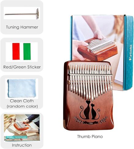 كاليمبا 17 مفتاحًا للبيانو الإبهام الفاخر من الماهوجني لمحبي القطط نمط بيانو الإصبع مقبض مبيرا المحمول هدية موسيقية ممتازة للأطفال والبالغين الهواة والمبتدئين (القهوة) in Kuwait