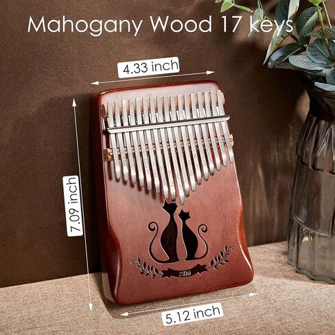 كاليمبا 17 مفتاحًا للبيانو الإبهام الفاخر من الماهوجني لمحبي القطط نمط بيانو الإصبع مقبض مبيرا المحمول هدية موسيقية ممتازة للأطفال والبالغين الهواة والمبتدئين (القهوة) in Kuwait