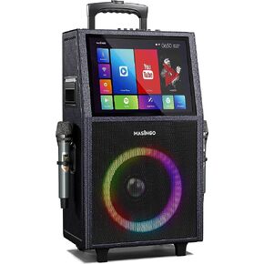 آلة كاريوكي MASINGO 2023 مع شاشة عرض كلمات [وحدة معالجة مركزية مطورة] + 2 ميكروفونات لاسلكية، نظام مكبر صوت PA محمول يعمل بالبلوتوث مع جهاز لوحي مدمج 15 بوصة وواي فاي - Allegro X8 2.0 in Kuwait