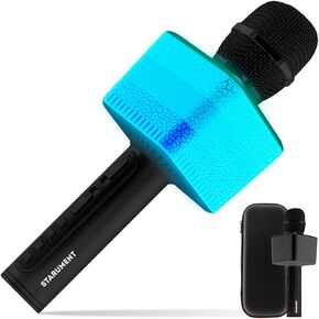 STARUMENT 3 in 1 Wireless Bluetooth Karaoke Microphone with LED Lights, Black Portable Microphone for Kids, Girls and Boys (Black)