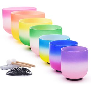 كيه في كيه ايه مجموعة من 7 قطع من وعاء الغناء الكريستالي كوارتز بالوان قوس قزح مع حقيبة حمل مجانية 432 هرتز 7-12 انش in Kuwait