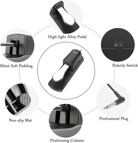 دواسة استراحة احترافية للوحة المفاتيح ودواسة البيانو - لوحة مفاتيح Ait-u حديثة لدواسة البيانو مع مفتاح قطبي 1/4 بوصة للوحات المفاتيح ميدي وبيانو رقمي ولوحة مفاتيح إلكترونية in Kuwait