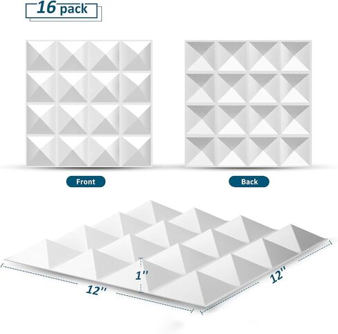 TroyStudio Acoustic Sound Diffuser Panels, 12 X 12 X 1 inches 8 Pcs PVC Plastic Wall Panel, Recording Studio Acoustical Treatments Diffusion panel, 3d Art Decorative Ceiling Tiles (Pyramid, White) in Saudi Arabia