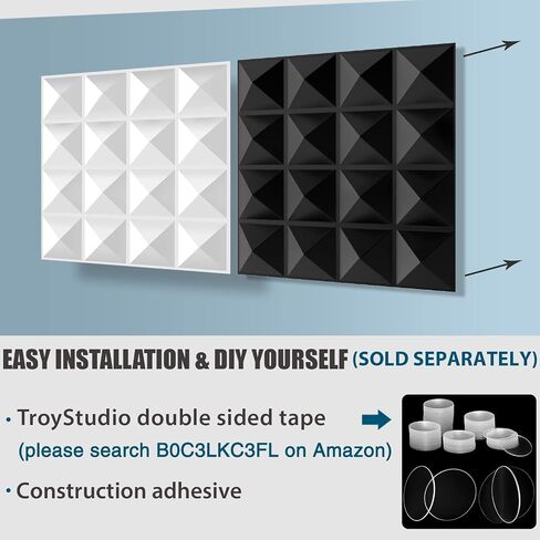 TroyStudio Acoustic Sound Diffuser Panels, 12 X 12 X 1 inches 8 Pcs PVC Plastic Wall Panel, Recording Studio Acoustical Treatments Diffusion panel, 3d Art Decorative Ceiling Tiles (Pyramid, White) in Saudi Arabia