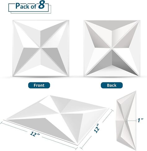 TroyStudio Acoustic Sound Diffuser Panels, 12 X 12 X 1 inches 8 Pcs PVC Plastic Wall Panel, Recording Studio Acoustical Treatments Diffusion panel, 3d Art Decorative Ceiling Tiles (Pyramid, White) in Saudi Arabia