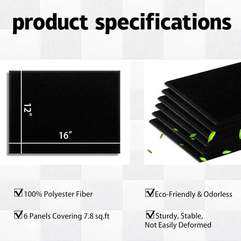 لوحات صوتية كبيرة من Uoisaiko مقاس 16 بوصة × 12 بوصة، 6 عبوات حشوة مقاومة للصوت عالية الكثافة، لوحات جدارية عازلة للصوت لسقف الاستوديو والمكتب المنزلي والمعالجة الصوتية in Kuwait