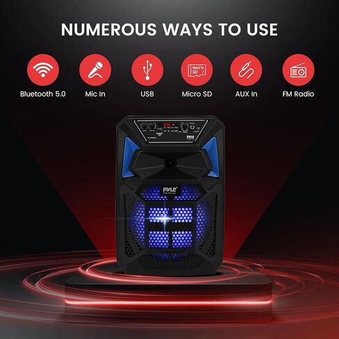Pyle Bluetooth PA Speaker & Microphone System - Portable Karaoke Speaker with Wired Mic, Built-in LED Party Lights, FM Radio, MP3/USB/Micro SD Readers, Speaker Stand (8’’ Subwoofer, 400 Watt MAX) in Saudi Arabia