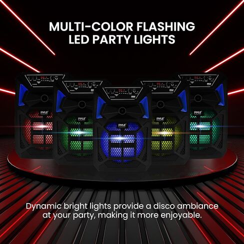 Pyle Bluetooth PA Speaker & Microphone System - Portable Karaoke Speaker with Wired Mic, Built-in LED Party Lights, FM Radio, MP3/USB/Micro SD Readers, Speaker Stand (8’’ Subwoofer, 400 Watt MAX) in Saudi Arabia