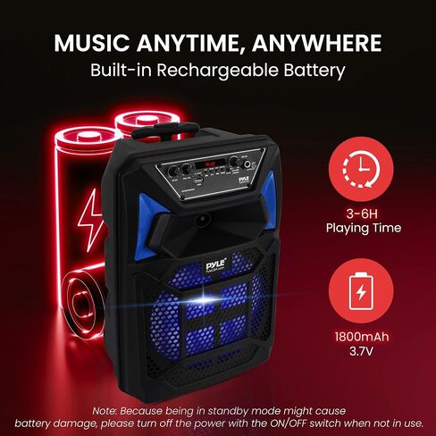 Pyle Bluetooth PA Speaker & Microphone System - Portable Karaoke Speaker with Wired Mic, Built-in LED Party Lights, FM Radio, MP3/USB/Micro SD Readers, Speaker Stand (8’’ Subwoofer, 400 Watt MAX) in Saudi Arabia