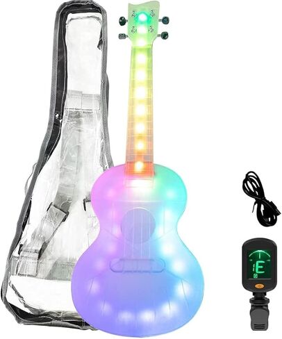 جيتار متوهج من Moreup ، 58.42 سم LED ضوء شفاف من ألياف الكربون Hawaiian Uke مع حقيبة ضجيج مجموعة هدايا موالف رقمي الكل في واحد in Kuwait