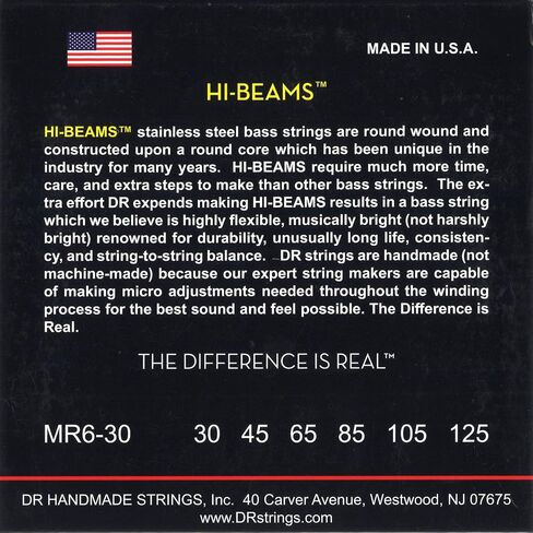 DR Strings Hi-Beam - قلب مستدير من الفولاذ المقاوم للصدأ متوسط ​​6 سلسلة 30-125 in Saudi Arabia