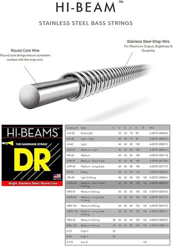 DR Strings Hi-Beam - قلب مستدير من الفولاذ المقاوم للصدأ متوسط ​​6 سلسلة 30-125 in Saudi Arabia